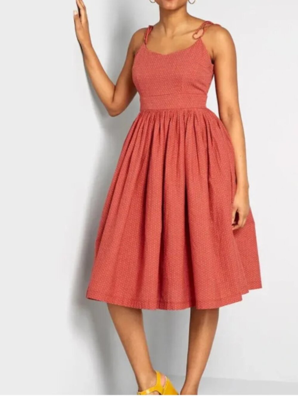 Modcloth - Fabulous Fit & Flare - Orange - Tie Shoulders - Size 10